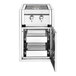 A stainless steel Crown Verity built-in barbecue grill with two drawers open.