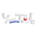 An Oatey Sure-Vent air admittance valve kit with white plastic pipes and various white plastic parts.