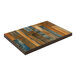 An American Tables & Seating double-sided laminate table top with light blue and brown wood grain planks.