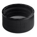 A black plastic 24/414 continuous thread cap with a round center and ribbed sides.