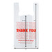 A white plastic T-shirt bag with red "Thank You" text.