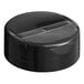 A 48/485 black plastic spice lid with dual flappers and 3 holes.