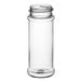 A clear plastic round spice jar with a white lid.