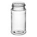 A clear plastic round spice jar with a lid.