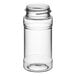 A clear plastic jar with a white lid.