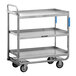 A white Lakeside metal utility cart with three shelves and wheels.