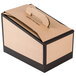 A brown cardboard box with a black and brown Sabert label and a black handle.