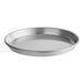 A silver round aluminum deep dish pizza pan.