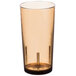 A close-up of a light amber Cambro plastic tumbler with a crackle pattern.