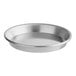 A close-up of a silver Choice aluminum tapered deep dish pizza pan with a round rim.