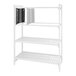 A white plastic Cambro Camshelving standage rack with three shelves.
