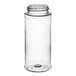A clear plastic spice jar with a white lid.
