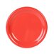 A close-up of a red Thunder Group melamine plate with a wide rim on a white background.