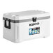 A white Igloo cooler with black comfort grip handles.