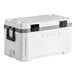 A white Igloo cooler with black handles.