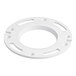A white circular Oatey PVC water closet flange spacer with holes.