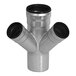 A stainless steel Josam double wye pipe fitting with rubber inserts on three ends.