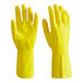 A pair of extra-large yellow rubber gloves with a flock lining.
