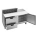 A Beverage-Air refrigerated sandwich prep table with a stainless steel cutting top and two drawers.