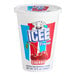 An ICEE cherry freeze in a white cup with a blue lid and red and white striped design.