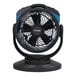 An XPOWER black and blue portable misting fan on a stand.
