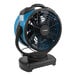 An XPOWER blue and black cooling misting fan on a stand.