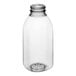 A clear plastic Square Milkman juice bottle with a white cap.
