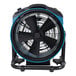 An XPOWER black and blue portable misting fan on a stand.