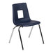 A Flash Furniture navy plastic classroom chair with chrome legs and a square cut out on the back.