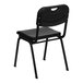 A Flash Furniture black plastic stackable chair with a black seat and back.