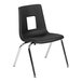 A black Flash Furniture Mickey Advantage stackable classroom chair with a square cut out on the back.
