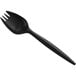 A black plastic spork with a long handle.