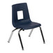 A Flash Furniture navy plastic classroom chair with a square cut out back.