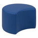 A blue flexible soft seating moon ottoman with a curved edge.