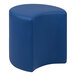 A blue leather Nicholas moon ottoman stool with a curved top.