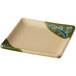 A GET square melamine plate with a blue and green traditional Japanese design.