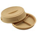 A beige Cambro Camwear insulated meal delivery container with three compartments and a lid.