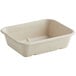 A white rectangular World Centric compostable fiber container with a square bottom.