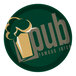 A green and white logo with a glass of beer and the words "Pub Promons" in green and grey stripes.