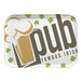 A rectangular Cambro cafeteria tray with the words "Pub Famous Irish" and a logo.