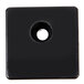 A black square plastic grid mounting bracket with a hole in it.