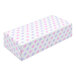 A white 1 lb. Easter egg candy box with pink and purple polka dots.