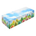 A rectangular box with colorful eggs on it.
