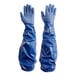 A pair of blue Showa nitrile gloves with a rough grip.