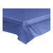A navy blue plastic tablecloth on a table.
