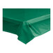 A Hunter Green plastic table cover on a table.