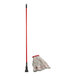 A Lavex natural cotton looped end wet mop with a red handle.