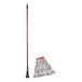 A blue and white Lavex mop with a red handle.