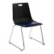 A National Public Seating LuvraFlex black polypropylene chair with a blue padded seat and chrome legs.