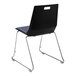 A National Public Seating LuvraFlex black polypropylene chair with a blue padded seat and chrome legs.